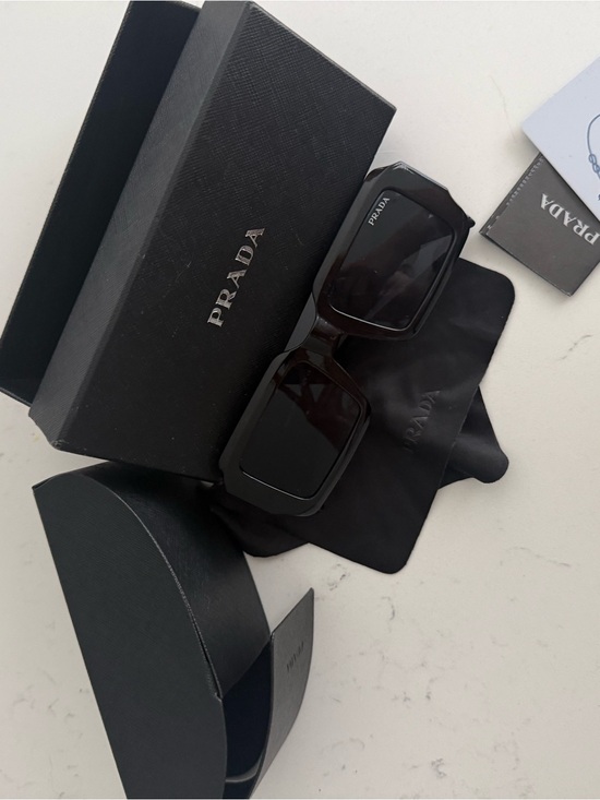 Prada Accessories - Prada Glossy Black Rectangular Sunglasses for women